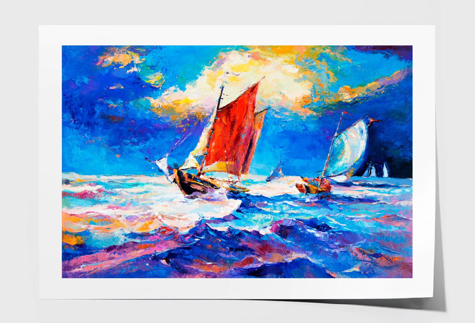 Ocean and Boats Oil Painting Wall Art Limited Edition High Quality Print Unframed Roll Canvas None