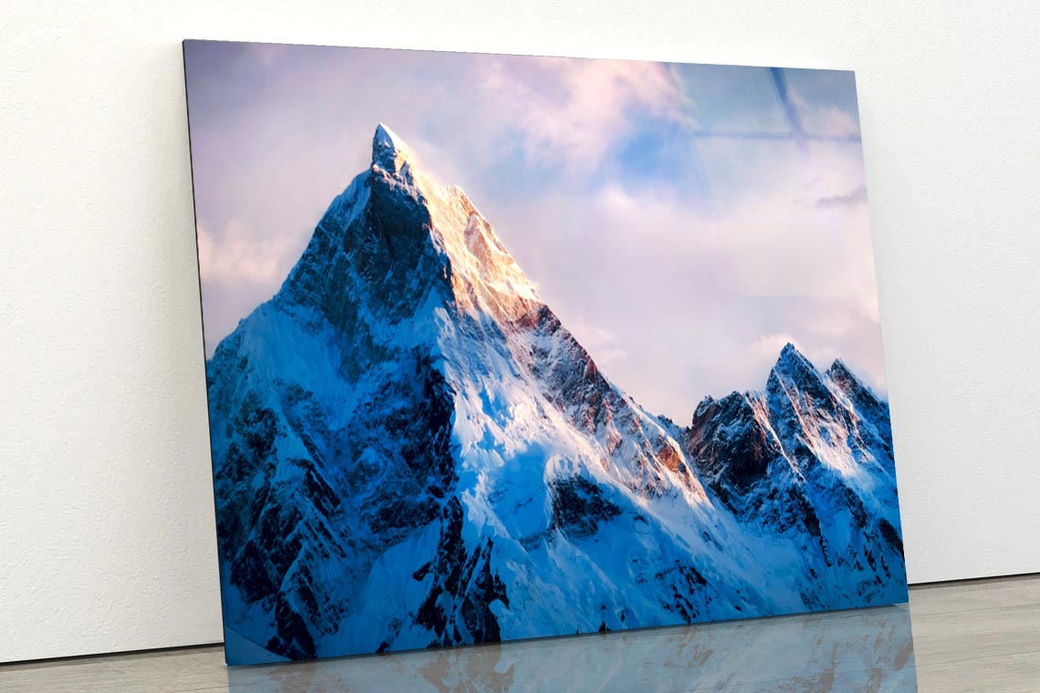 View Of Beautiful Snowy Masherbrum  Acrylic Glass Print Tempered Glass Wall Art 100% Made in Australia Ready to Hang - Bella Home Decor
