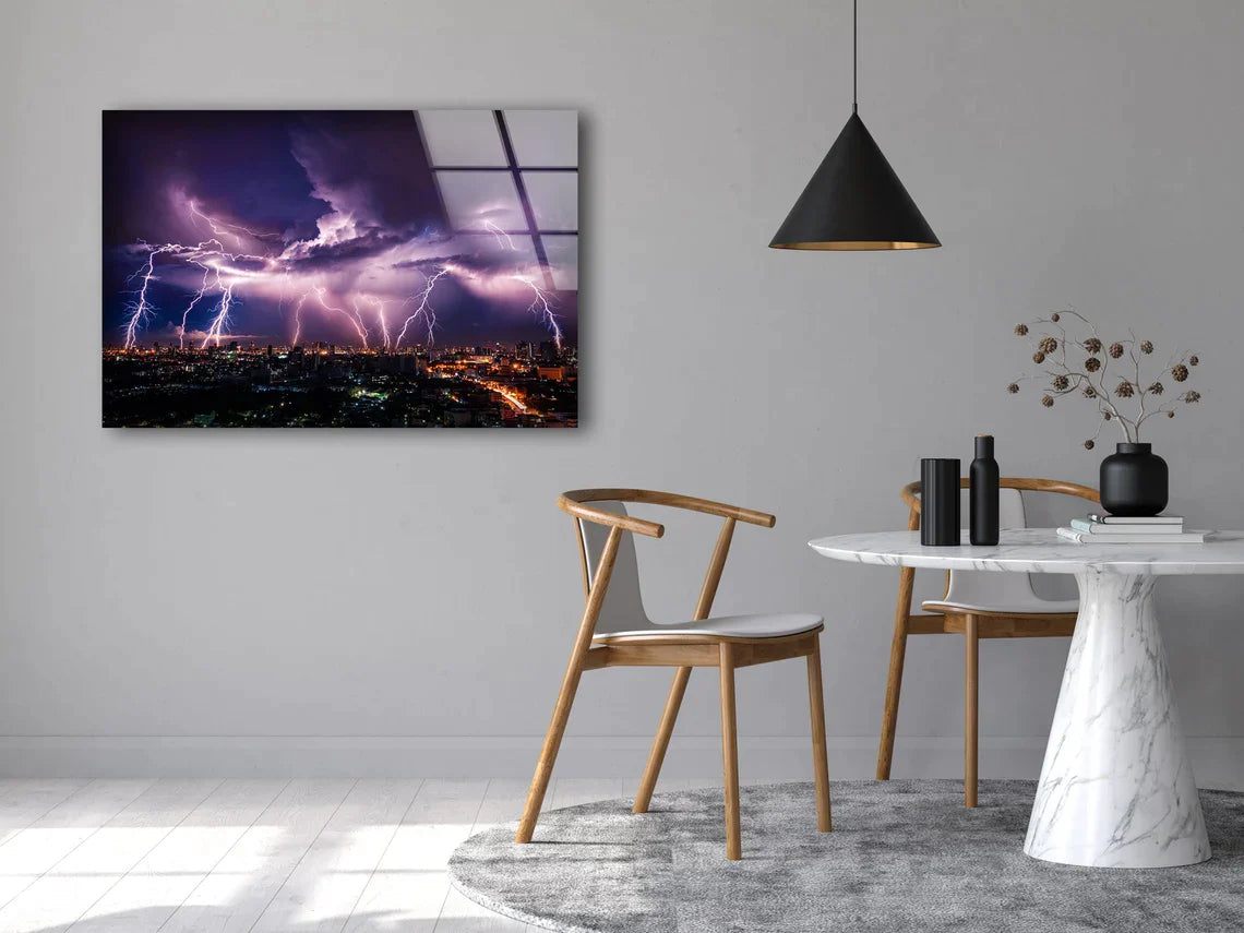 Lightning City Night UV Direct Aluminum Print Australian Made Quality