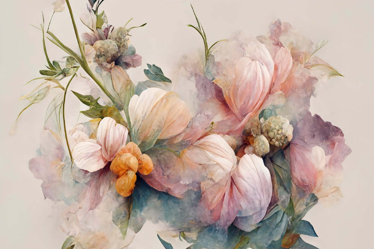 Pink and White Flowers Painting Home Decor Premium Quality Poster Print Choose Your Sizes - Bella Home Decor