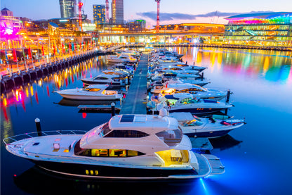 Darling Harbour Cockle Bay Marina Boats at Sunset Wall Art Decor 100% Australian Made