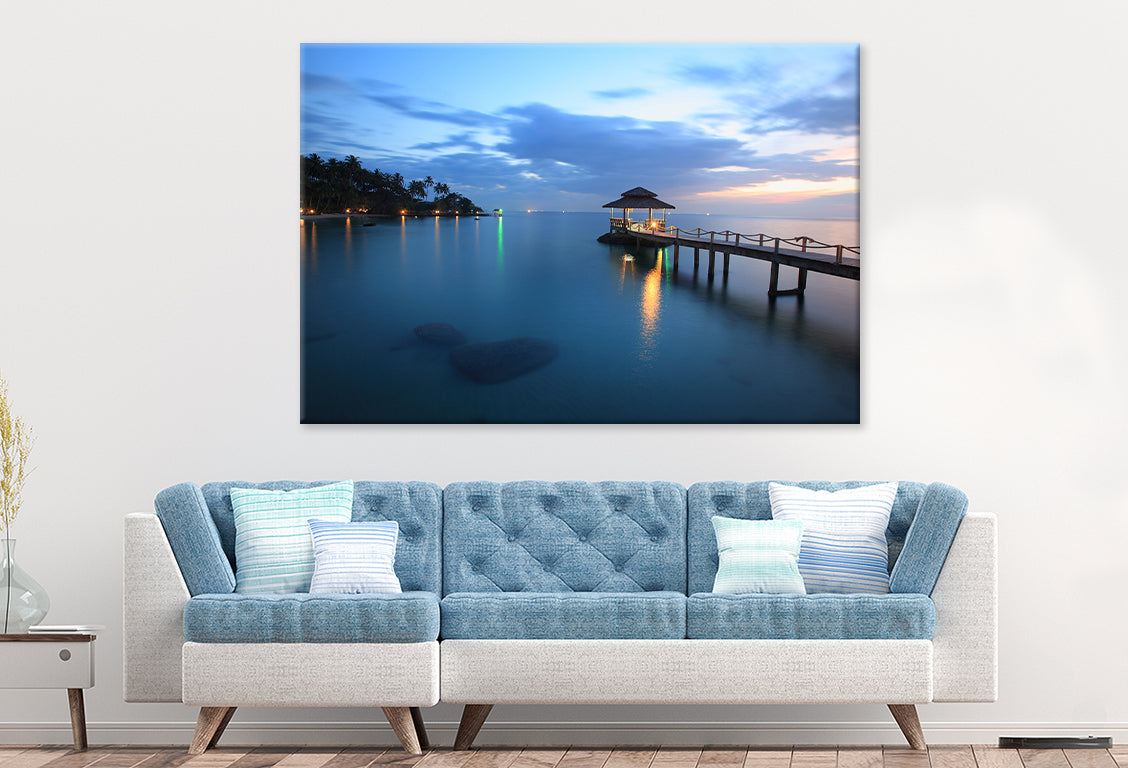 Pavilion with bridge into the sea Wall Art Decor 100% Australian Made - Bella Home Decor
