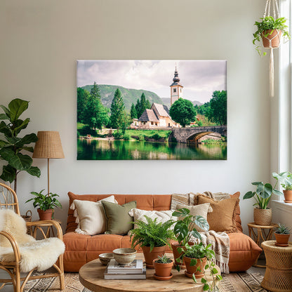 Lake Bohinj St. John Baptist Church Bridge Slovenia Wall Art Decor 100% Australian Made