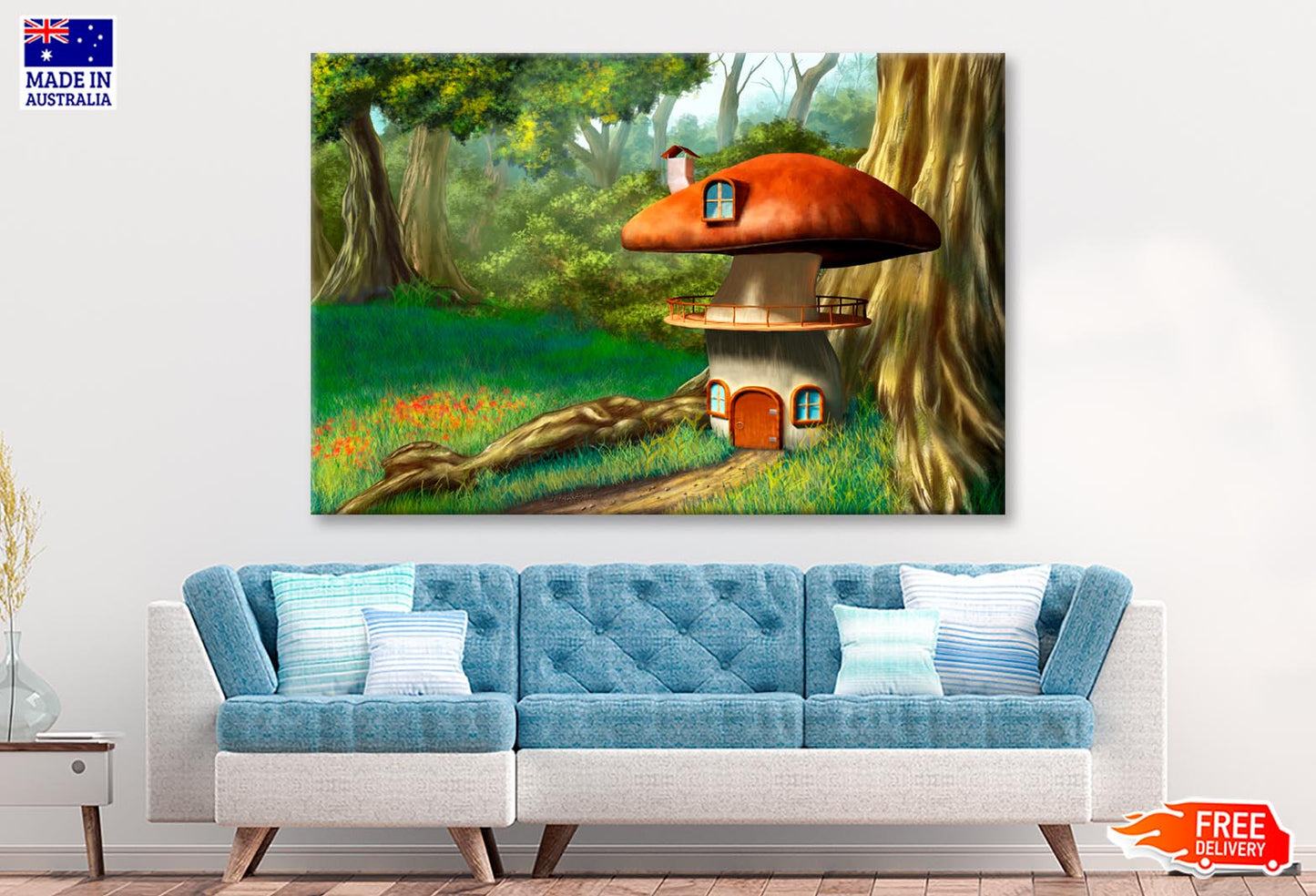 Mushroom House in An Enchanted Forest Wall Art Decor 100% Australian Made