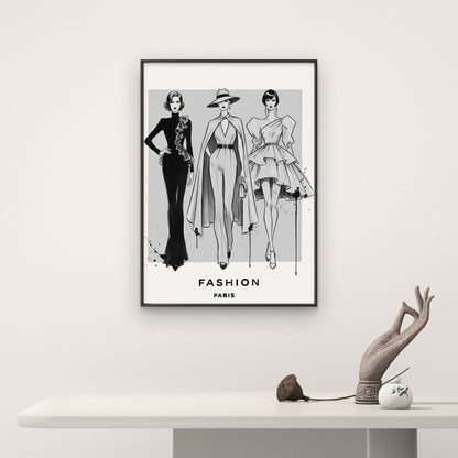 Black and White Elegant Fashion Sketch Fashion Home Decor Premium Quality Poster Print Choose Your Sizes - Bella Home Decor