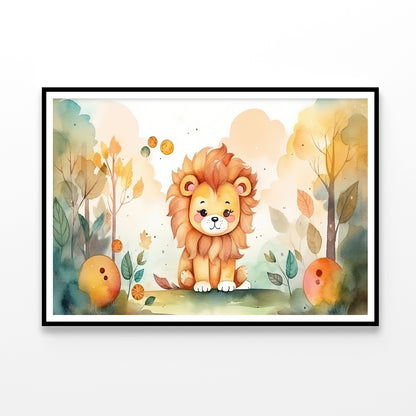 Happy Lion Cub in Flower Blossom Garden Home Decor Premium Quality Poster Print Choose Your Sizes