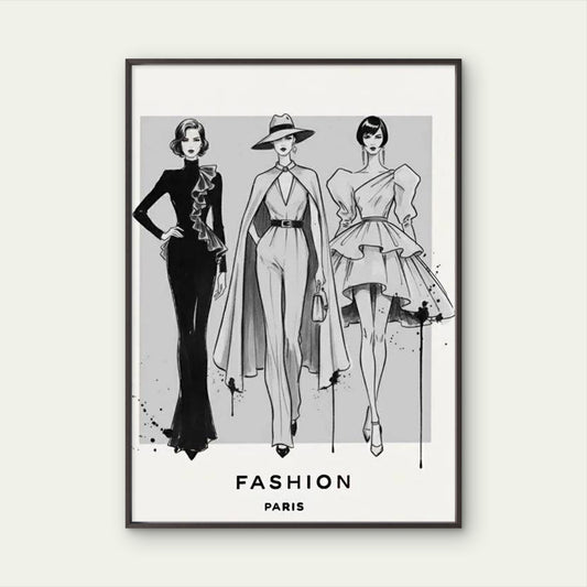 Black and White Elegant Fashion Sketch Fashion Home Decor Premium Quality Poster Print Choose Your Sizes - Bella Home Decor