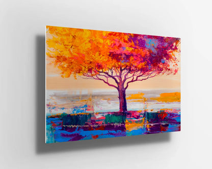 Autumn Forest orange red trees oil painting UV Direct Aluminum Print Australian Made Quality