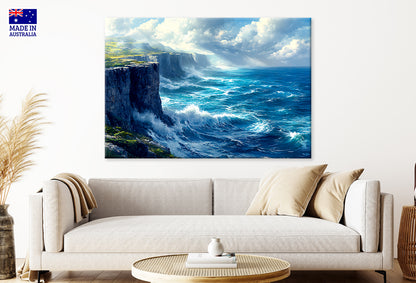 Coastal With Rugged Cliffs Crashing Waves Wall Art Decor 100% Australian Made