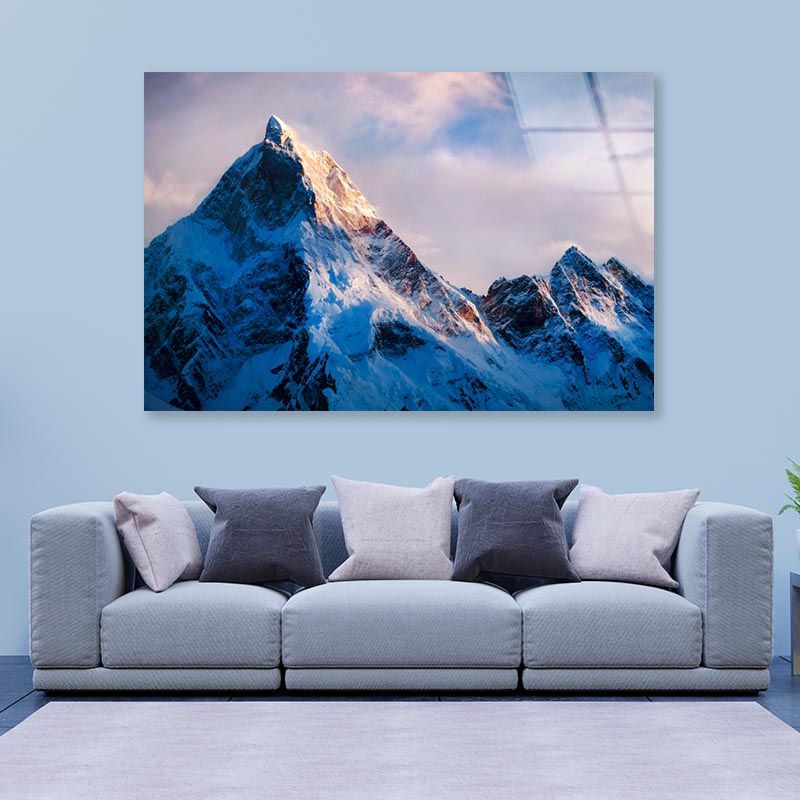 View Of Beautiful Snowy Masherbrum  Acrylic Glass Print Tempered Glass Wall Art 100% Made in Australia Ready to Hang - Bella Home Decor