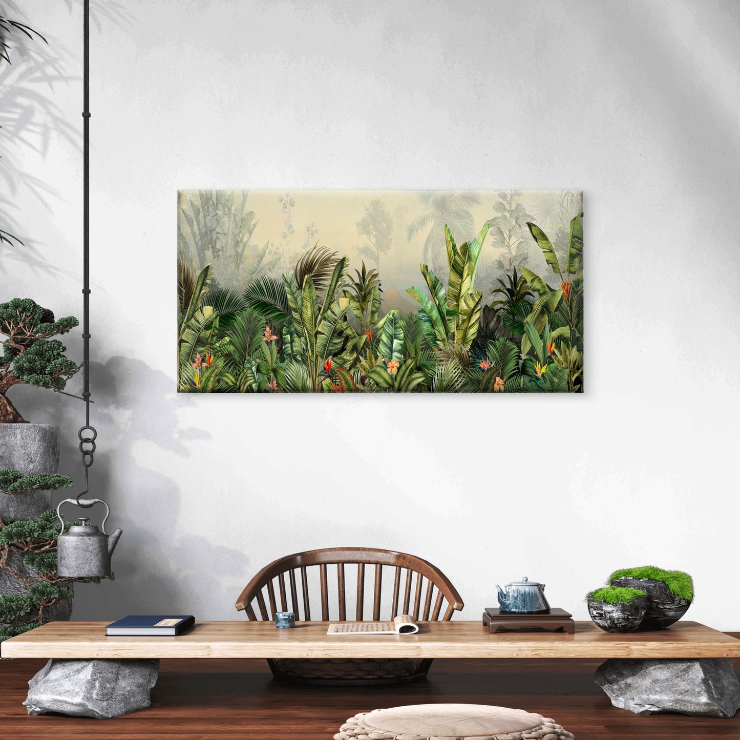 Botanical Tropical Jungle Leaves Wall Art Canvas Office Home Room Framed 120x60cm - Bella Home Decor