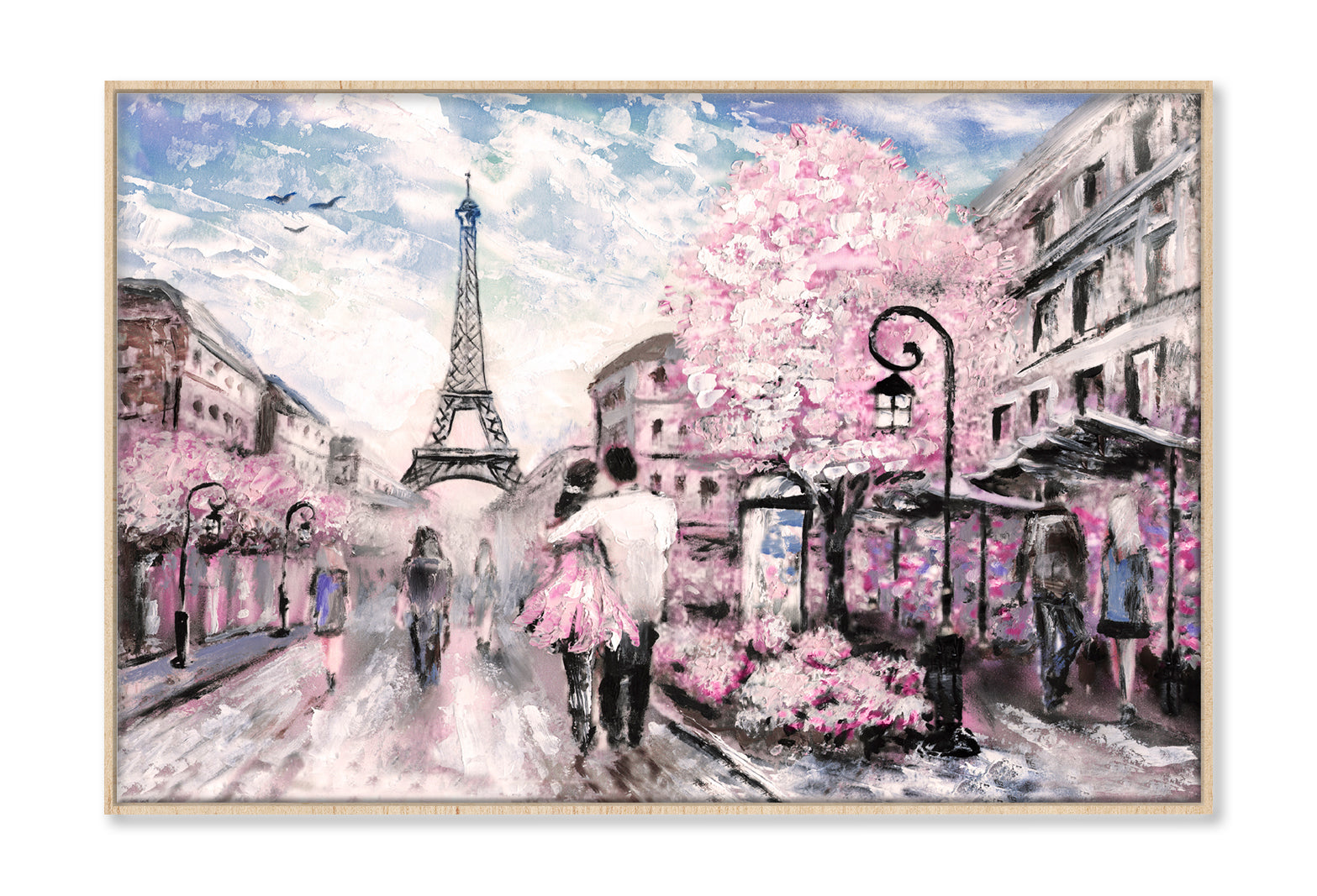 Street View Of Paris With Eiffel Tower Oil Painting Wall Art Limited Edition High Quality Print Canvas Box Framed Natural