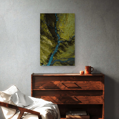 Aerial View Winding River Green Hills in Iceland 60x90cm Metal Print Ready to Hang - Bella Home Decor