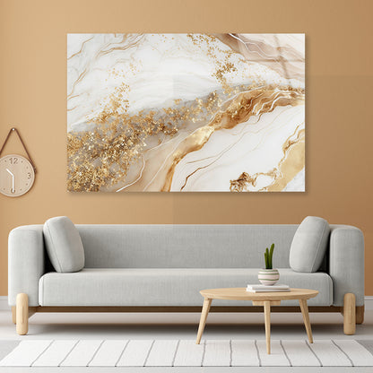 Natural White and Gold Marble Texture Acrylic Glass Print Tempered Glass Wall Art 100% Made in Australia Ready to Hang - Bella Home Decor