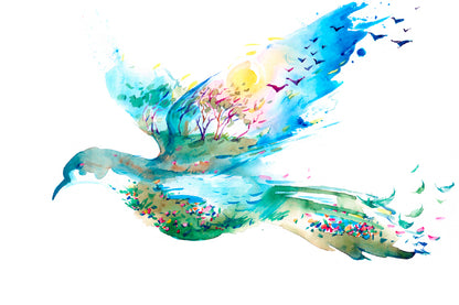 Spring In The Form Of Flying Bird Glass Framed Wall Art, Ready to Hang Quality Print