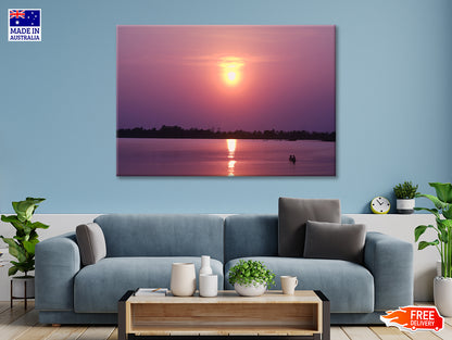 Scenery Of Along the Lake Has an Orange Sky & Sunset Print 100% Australian Made
