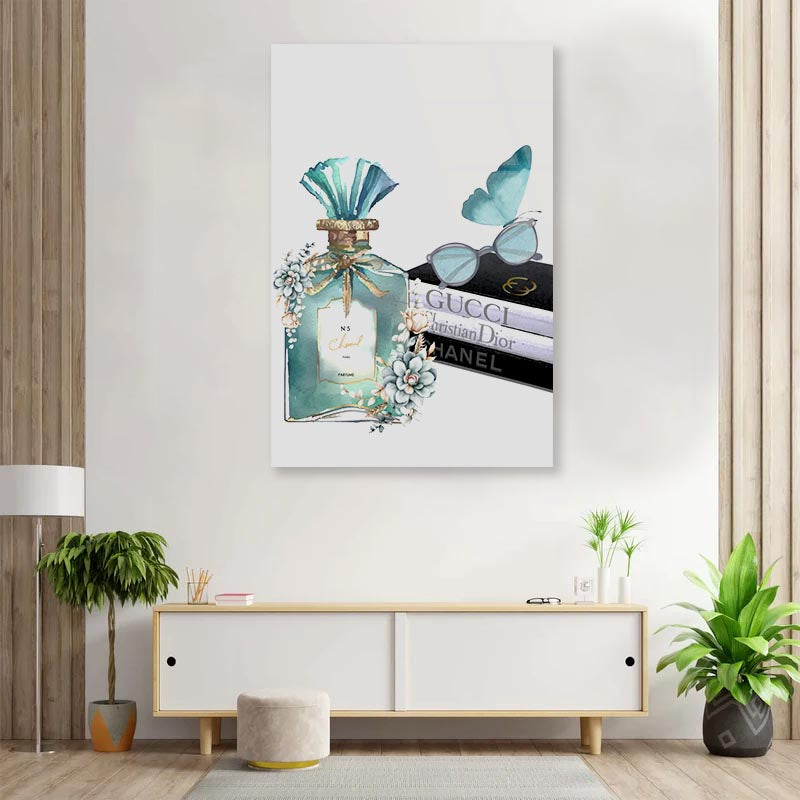 Ocean Blue Perfume with Butterfly 3D Design Acrylic Glass Print Tempered Glass Wall Art 100% Made in Australia Ready to Hang