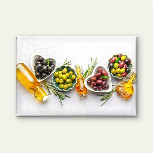 Culinary Display Mediterranean Ingredients Fresh Olives and Oil Wall Art Decor 100% Australian Made - Bella Home Decor