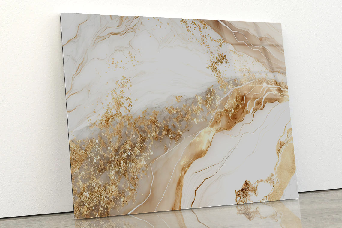 Natural White and Gold Marble Texture Acrylic Glass Print Tempered Glass Wall Art 100% Made in Australia Ready to Hang - Bella Home Decor