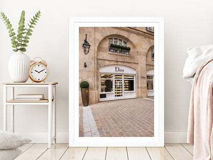 Fashion Store Building View Photograph Glass Framed Wall Art, Ready to Hang Quality Print With White Border White