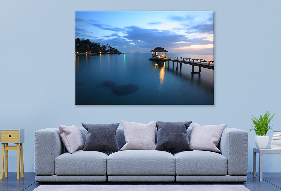 Pavilion with bridge into the sea Wall Art Decor 100% Australian Made - Bella Home Decor