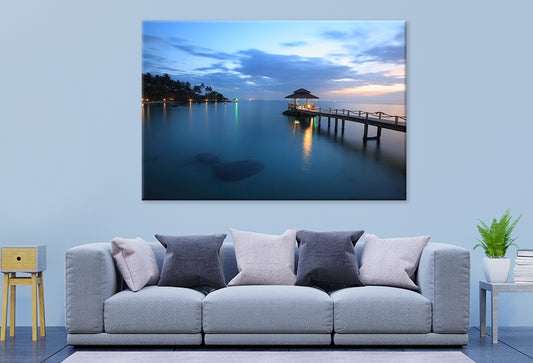 Pavilion with bridge into the sea Wall Art Decor 100% Australian Made - Bella Home Decor