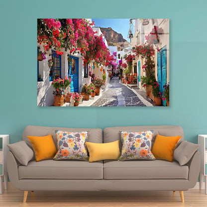 Street with Buildings and Flowers Acrylic Glass Print Tempered Glass Wall Art 100% Made in Australia Ready to Hang - Bella Home Decor