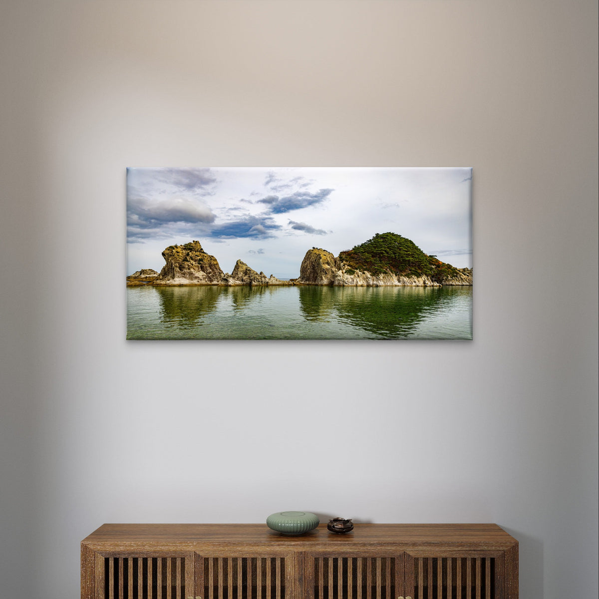 Coastal Rocky Island Beach Ocean Wall Art Canvas Office Home Framed 120x60cm