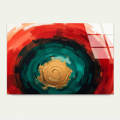 Abstract Swirl Vortex Red Gold Glass Printing Wall Art Australian Made Quality