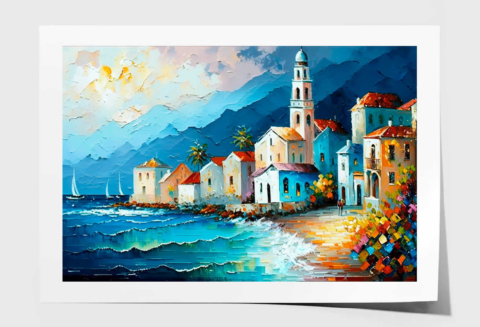 Coastal Line Village Oil Painting Wall Art Limited Edition High Quality Print Unframed Roll Canvas None