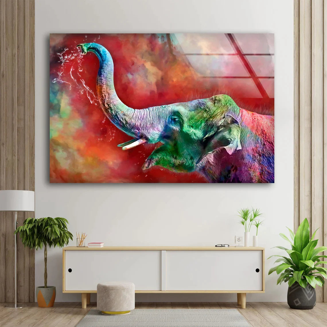 Colored Elephant Water UV Direct Aluminum Print Australian Made Quality