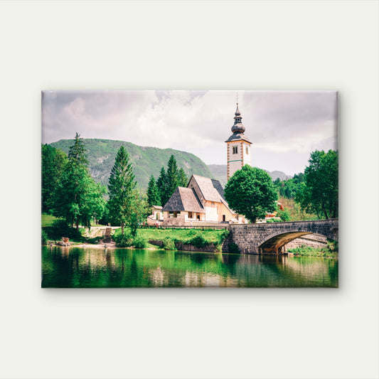 Lake Bohinj St. John Baptist Church Bridge Slovenia Wall Art Decor 100% Australian Made