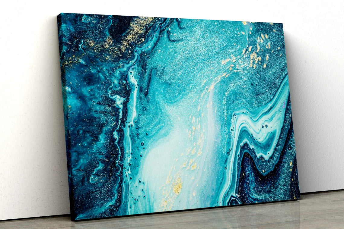 Blue ocean style sea teal oil paint abstract UV Direct Aluminum Print Australian Made Quality