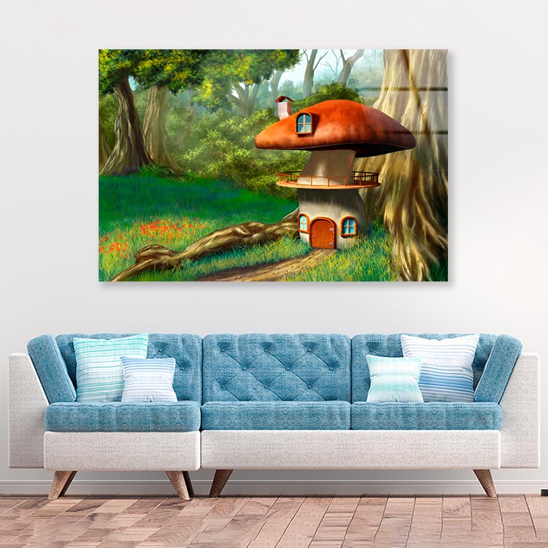 Mushroom House in An Enchanted Forest Acrylic Glass Print Tempered Glass Wall Art 100% Made in Australia Ready to Hang