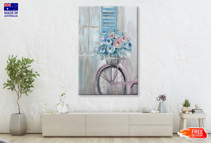 Blue Pink Flowers, Window & Bicycle Wall Art Limited Edition High Quality Print