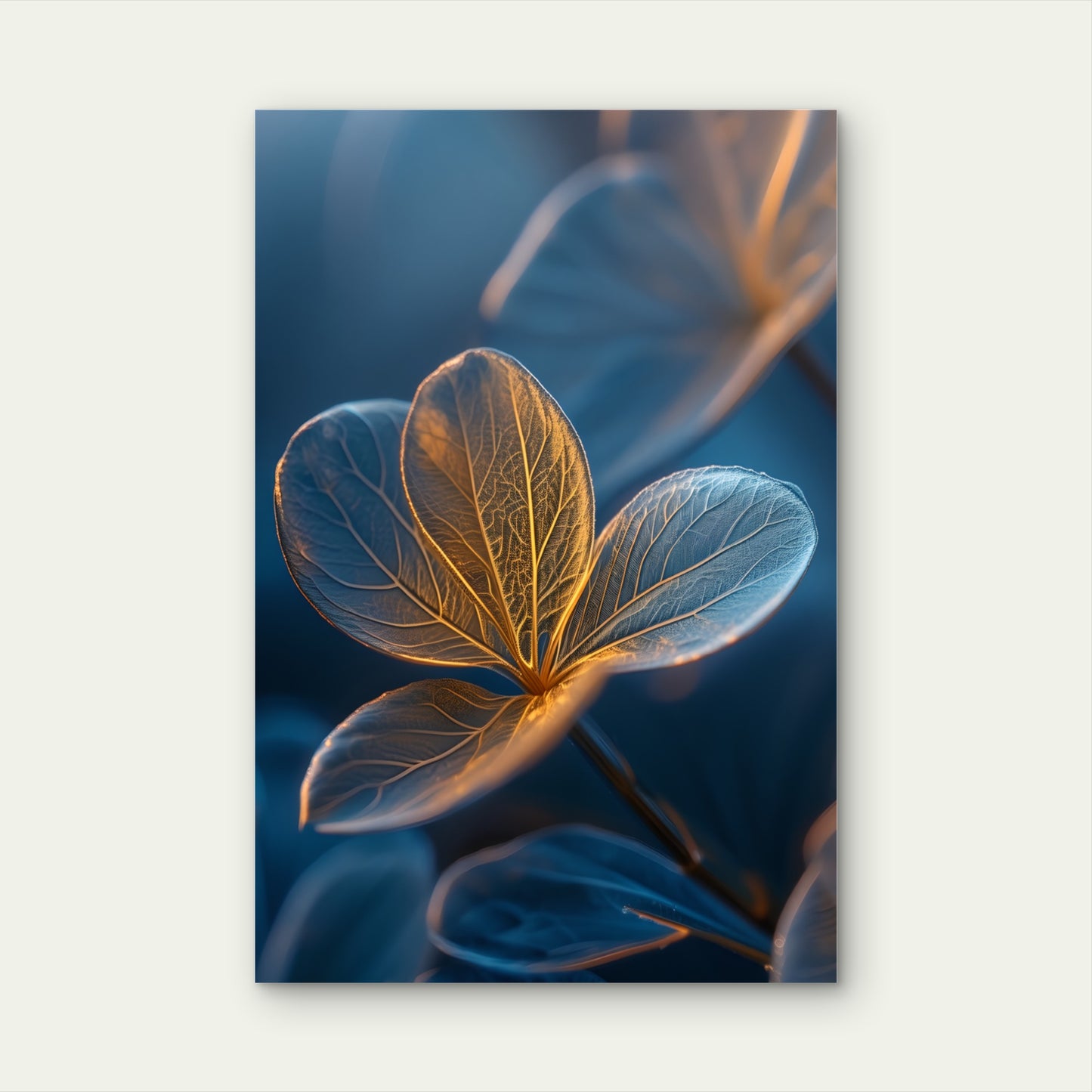 Glowing Blue Macro Floral Petals 40x60cm Metal Print Ready to Hang