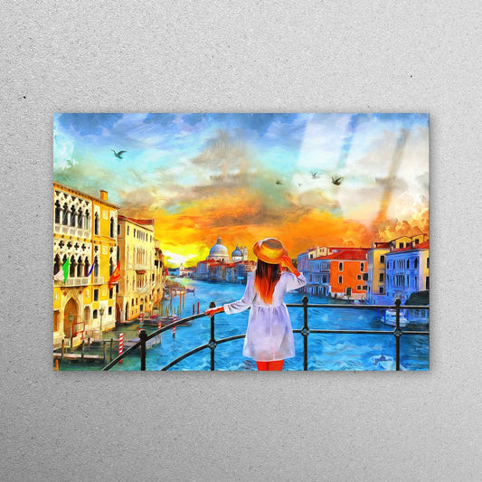 Girl Watching Grand Canal Acrylic Glass Print Tempered Glass Wall Art 100% Made in Australia Ready to Hang