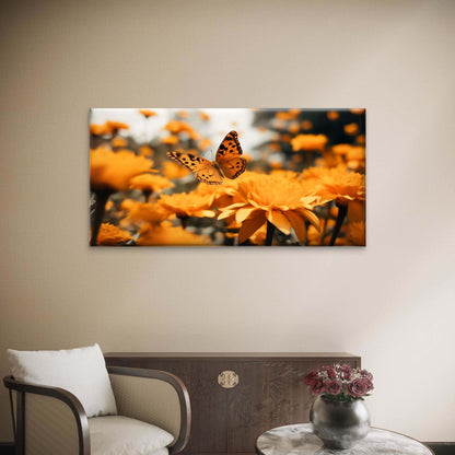 Orange Butterfly Flower Garden Wall Art Canvas Office Home Framed 120x60cm