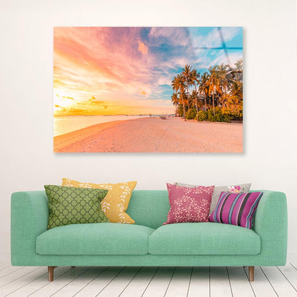 Island Palm Tree Sea Sand Beach  Acrylic Glass Print Tempered Glass Wall Art 100% Made in Australia Ready to Hang