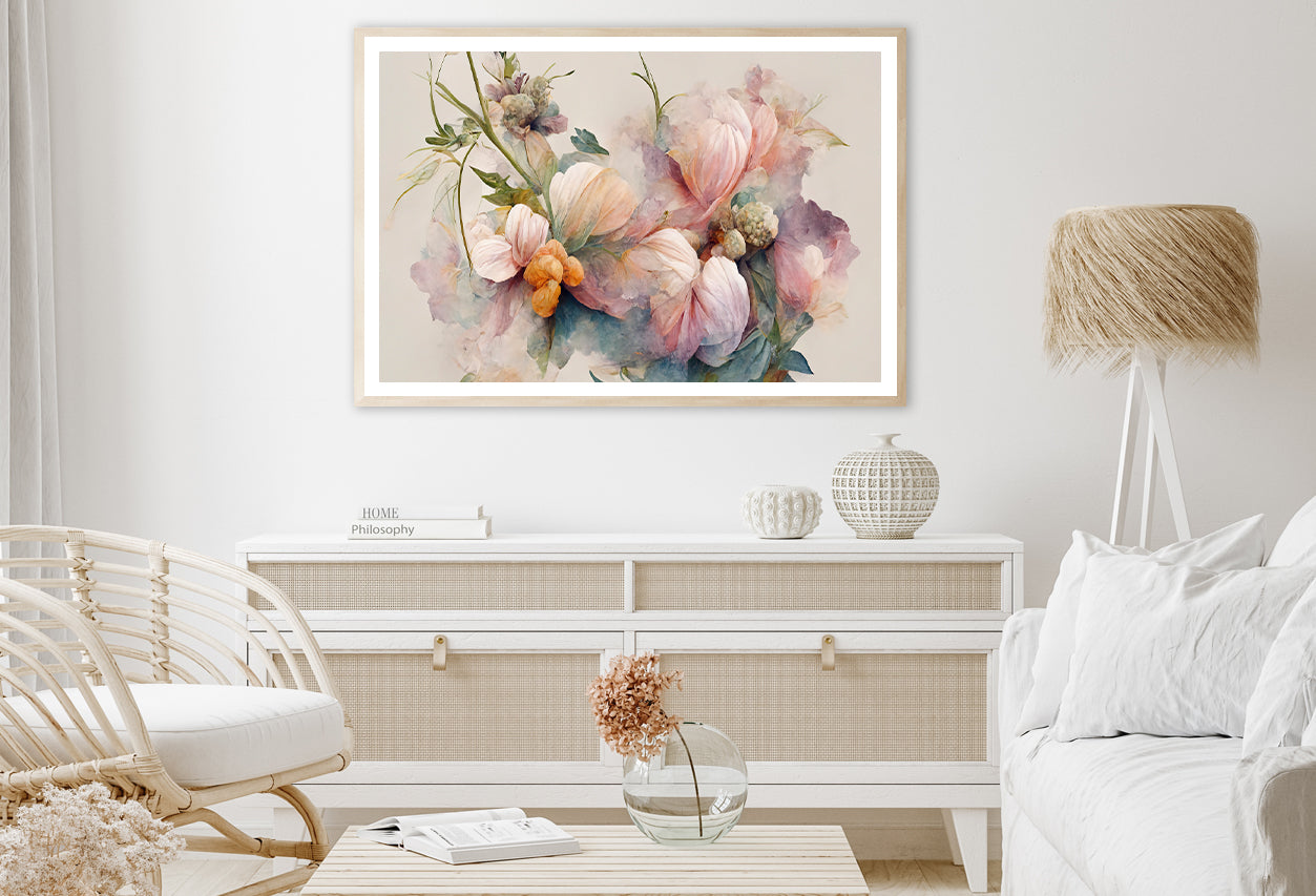 Pink and White Flowers Painting Home Decor Premium Quality Poster Print Choose Your Sizes - Bella Home Decor