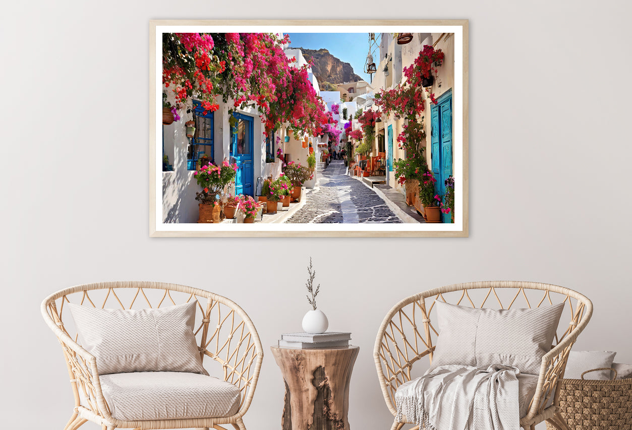 Street with Buildings and Flowers Home Decor Premium Quality Poster Print Choose Your Sizes