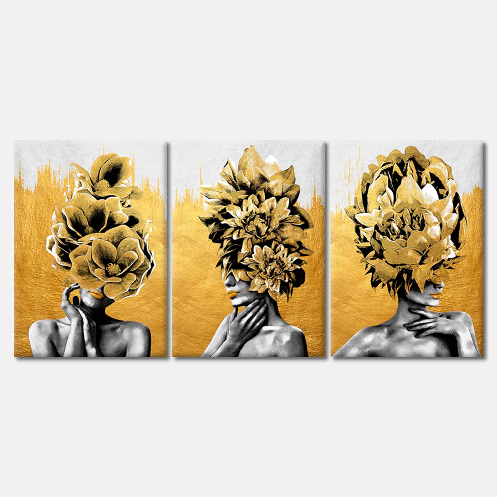 3 Set of Gold Girl Figure High Quality Print 100% Australian Made Wall Canvas Ready to Hang