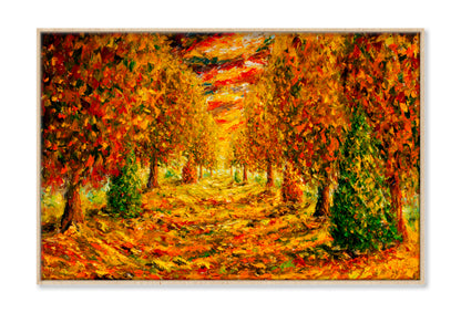 Colorful Yellow Orange Red Autumn Oil Painting Wall Art Limited Edition High Quality Print Canvas Box Framed Natural