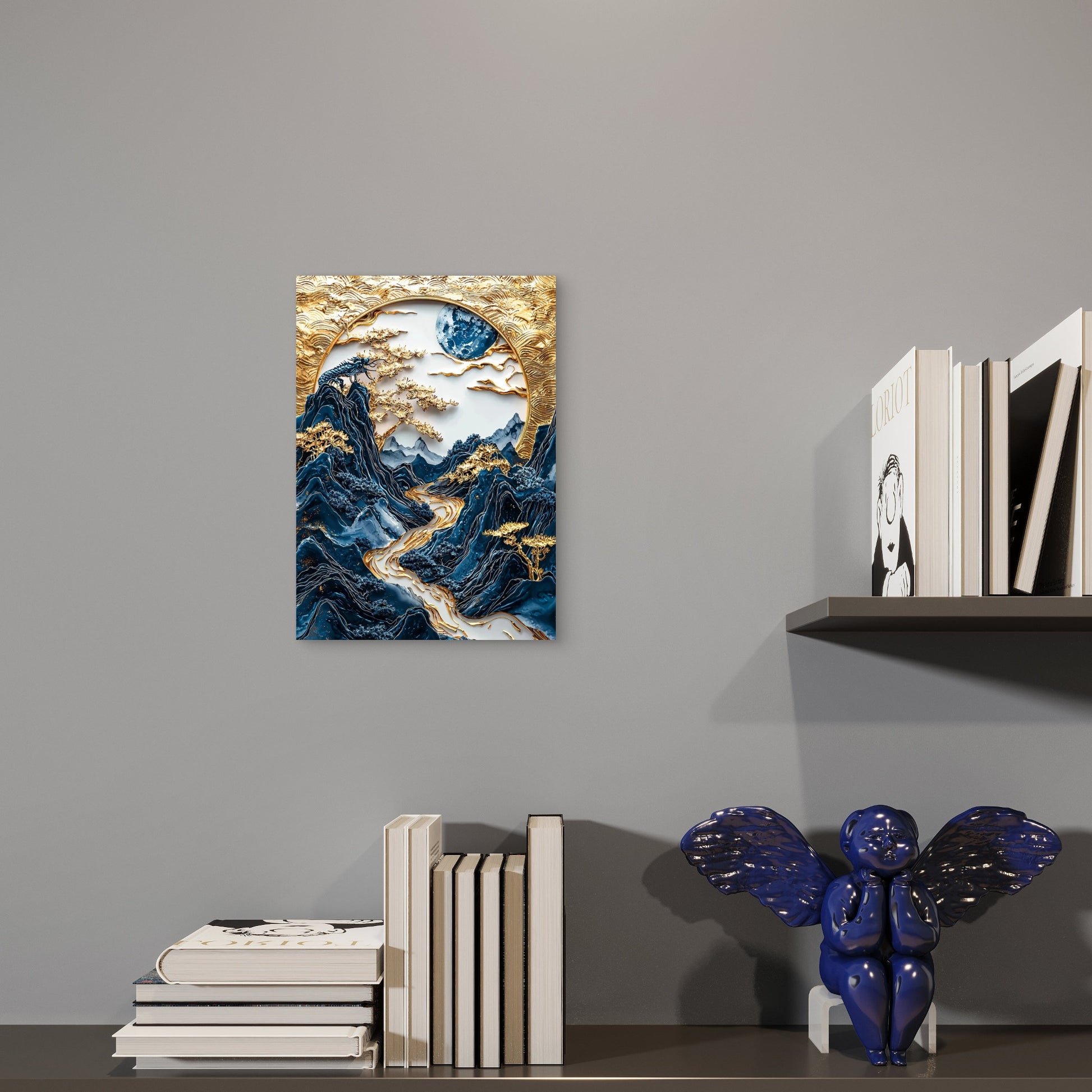 Gold Dragon Blue Onyx Peak 60x90cm Metal Print Ready to Hang - Bella Home Decor