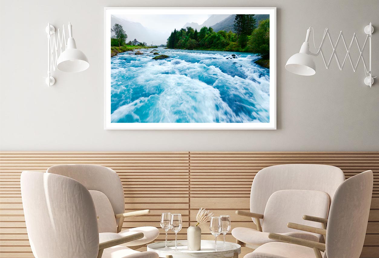 Milky Blue Glacial Water of Briksdal River in Norway Home Decor Premium Quality Poster Print Choose Your Sizes