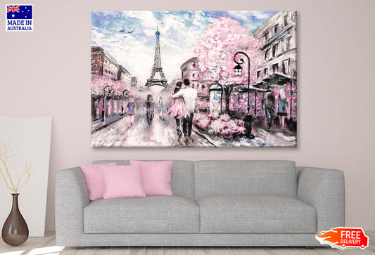 Street View Of Paris With Eiffel Tower Oil Painting Wall Art Limited Edition High Quality Print