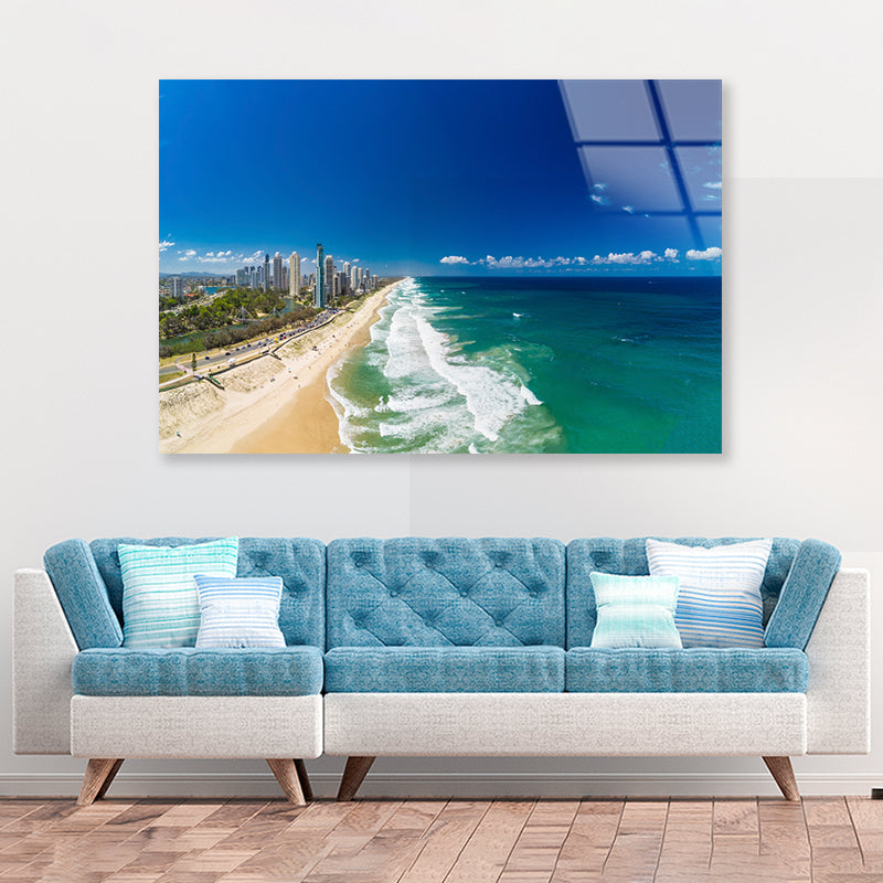 Surfers Paradise Beach Seashore Acrylic Glass Print Tempered Glass Wall Art 100% Made in Australia Ready to Hang - Bella Home Decor