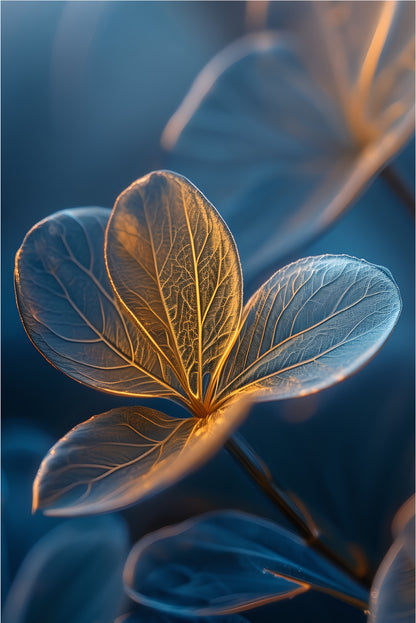 Glowing Blue Macro Floral Petals 40x60cm Metal Print Ready to Hang