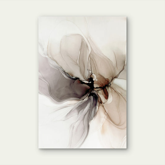 Neutral Brown Beige Fluid Ink Flower Swirl 40x60cm Metal Print Ready to Hang