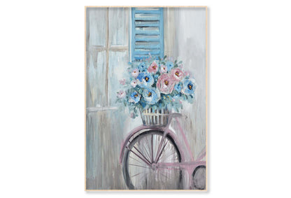 Blue Pink Flowers, Window & Bicycle Wall Art Limited Edition High Quality Print